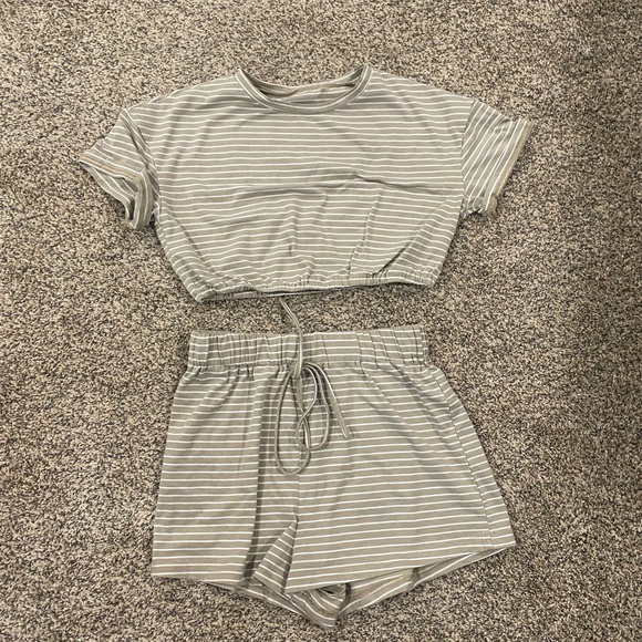 Striped Gray Two-Piece Set - Picture 2 of 4